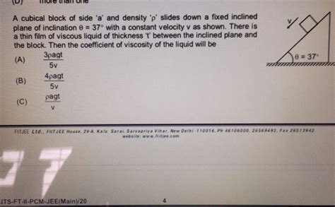 A Cubical Block Of Side A And Density P Slides Down A Fixed