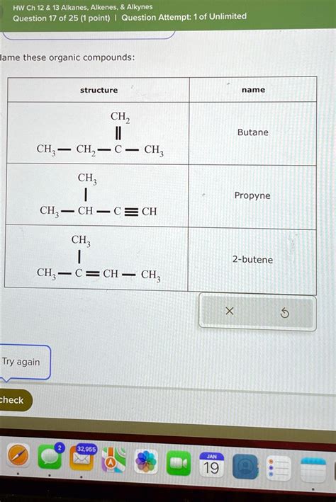 Solved Hw Ch Alkanes Alkenes Alkynes Question Of