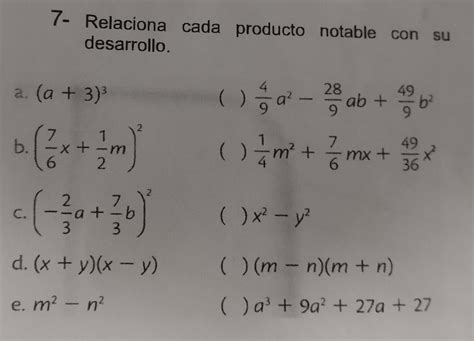 Quien Me Ayuda Porfa Relaciona El Producto Notable Con Su Desarrollo