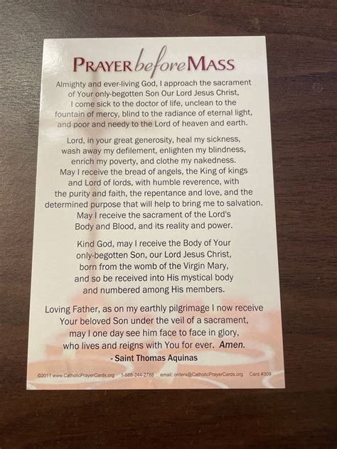 Prayer Before Mass/thanksgiving After Mass Prayer Card 4 X 6 - Etsy