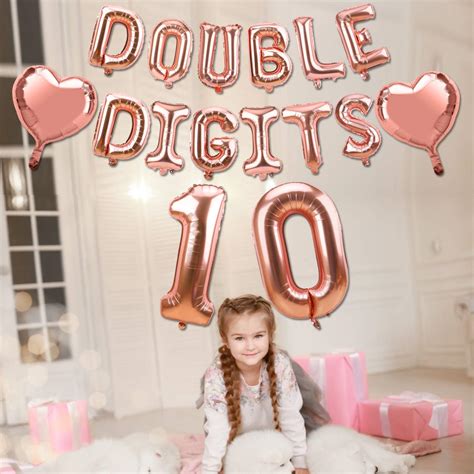 Luxiocio Double Digits Birthday Decorations Happy 10th Birthday Balloons Banner For Girls Rose