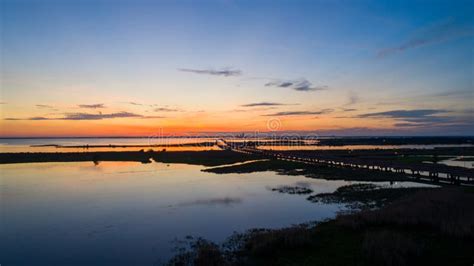 Mobile Bay at Sunset on the Alabama Gulf Coast Stock Photo - Image of ...