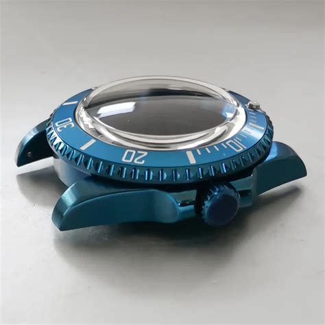 Boîtier de montre bleu galvanisé miroir bombé acier inoxydable verre