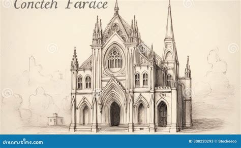 Gothic Revival Church Sketch: Conch Farce In Elaborate Facades Stock ...