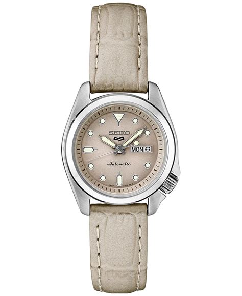 Seiko Womens Automatic 5 Sports Tan Leather Strap Watch 28mm Macys