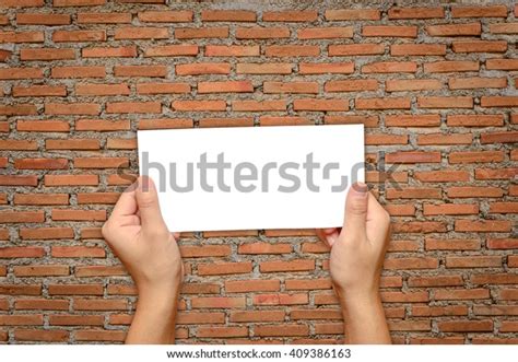 Human Hands Holding Blank Advertising Card Stock Photo 409386163