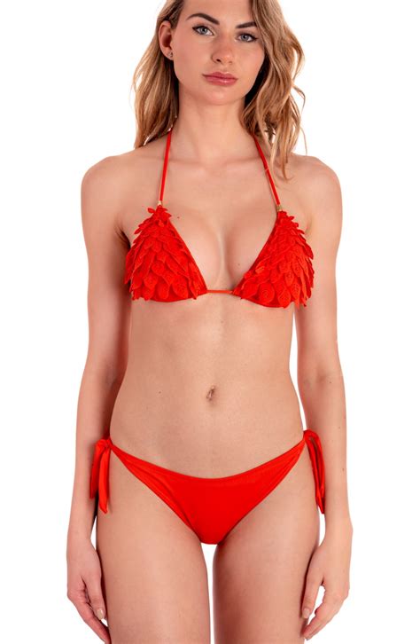 Bikini Triangolo Imbottito Slip Fiocchi Foglie Laser Tinta Unita Taglia