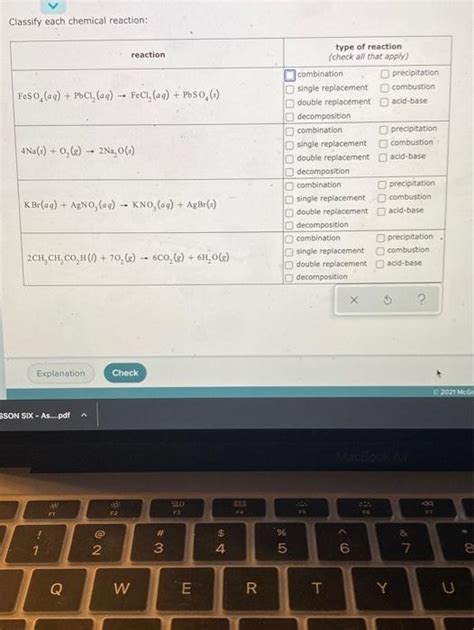 Solved Classify Each Chemical Reaction Reaction FeSO Ax Chegg