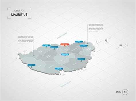 Isometric Mauritius Map With City Names And Administrative Divisions