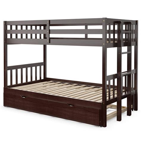 Giantex Twin Over Pull Out Bunk Bed With Trundle Solid Wood Bunk Bed