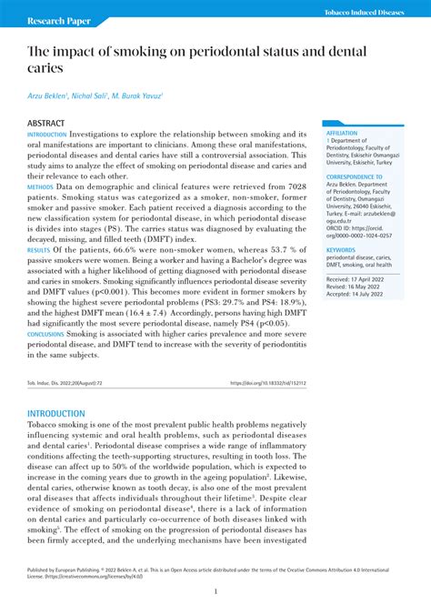 Pdf The Impact Of Smoking On Periodontal Status And Dental Caries