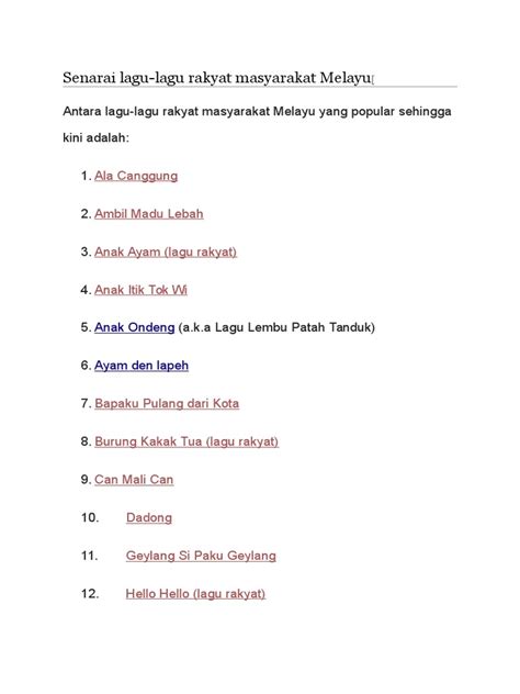 PDF Senarai Lagu Rakyat DOKUMEN TIPS