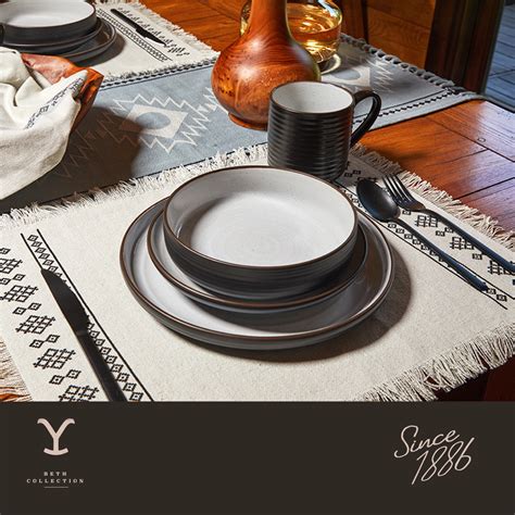 Yellowstone 12 Piece Ceramic Dinnerware Set Beth Collection