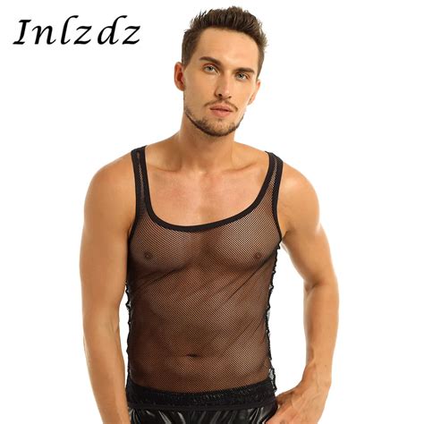 Mens Lingerie Fishnet Bra Vest Tank Top See Through Vest Party Gay