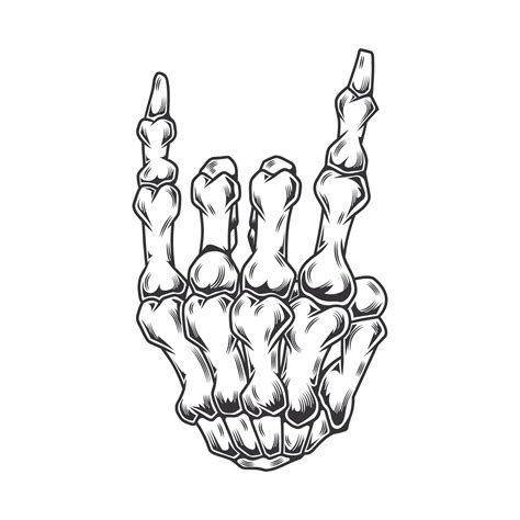 Skeleton Rock Hand Line Art Vintage Tattoo Or Print Design Vector