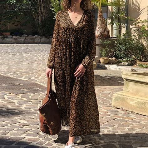 Fashion Leopard Print Maxi Dress Women S Summer Sundress Zanzea