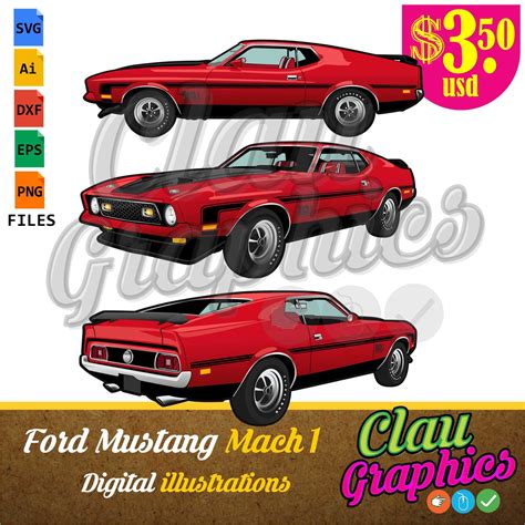 Ford Mustang Mach 1 Digital Illustrations Svg Patterns Etsy