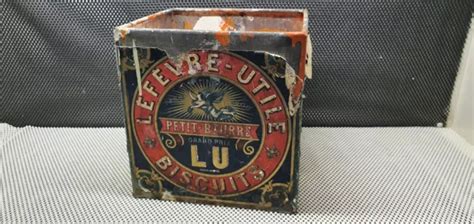 ANCIENNE GROSSE BOÎTE Tôle Publicitaire Petit Beurre Lu Lefevre Utile