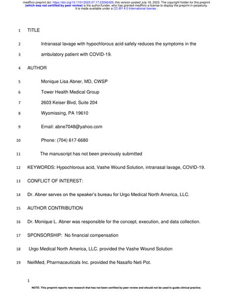 Pdf Intranasal Lavage With Hypochlorous Acid Safely Reduces The