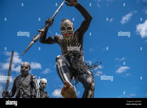 Papua New Guinea Men Of The Chimbu Tribe Painted As Skeletons This