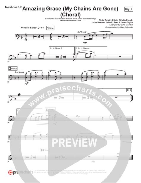 Amazing Grace My Chains Are Gone Choral Anthem Satb Trombone Sheet