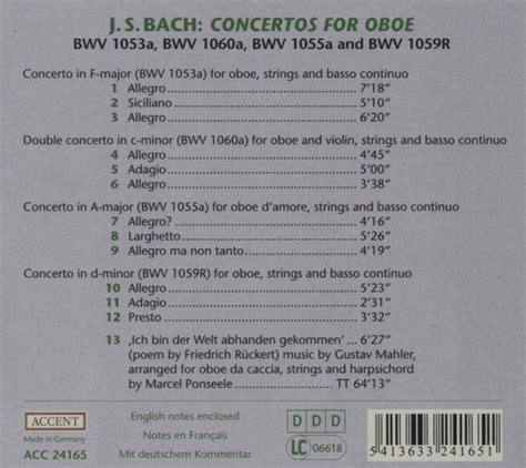 Marcel Ponseele Ryo Terakado Ensemble Il Gardellino J S Bach Oboe