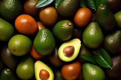 Premium AI Image A Pile Of Avocados With Green Leaves