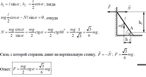 Однородный стержень массы m, шарнирно закреплённый в точке А, опирается ...
