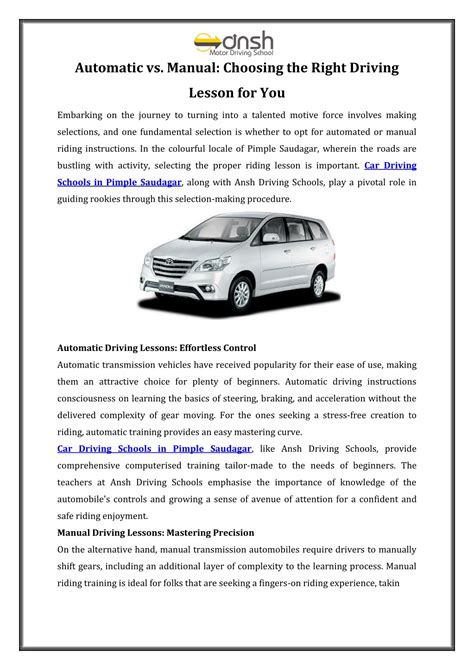 Ppt Automatic Vs Manual Choosing The Right Driving Lesson For You