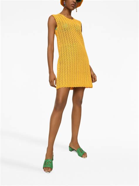 Dolce And Gabbana Sleeveless Crochet Knit Mini Dress Yellow Farfetch