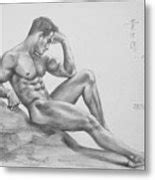 Original Charcoal Drawing Art Male Nude On Paper Drawing By