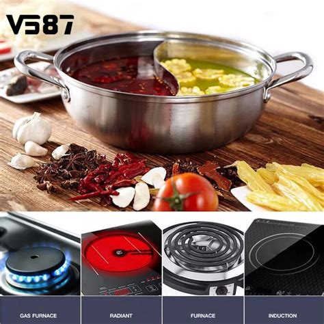 30cm Stainless Steel Hot Pot Shabu Shabu Dual Site Induction Gas Stove Compatible Home Kitchen