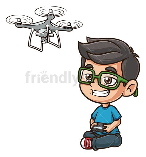 Kid Flying Quadcopter Drone Cartoon Clipart Vector - FriendlyStock