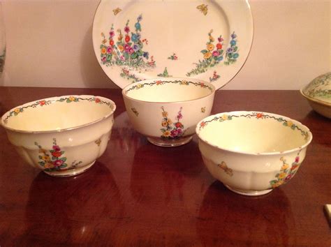 Crown Staffordshire Hollyhocks Slop Bowls And Sugar Bowl Slop Bowls