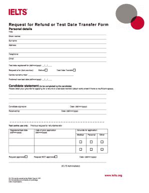 Request For Refund Or Test Date Transfer Form Personal Details Title