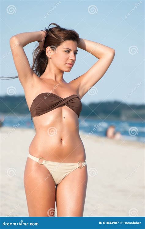 Pose Modèle De Beau Bikini Sur La Plage Image stock Image du nature beauté