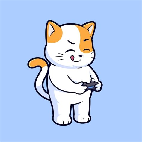 Premium Vector Cute Cat Gaming With Gamepad Cartoon Vector Icon