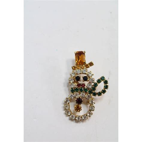 Rhinestone Snowman Brooch Pin Colorful Christmas Holiday Xmas Ebay