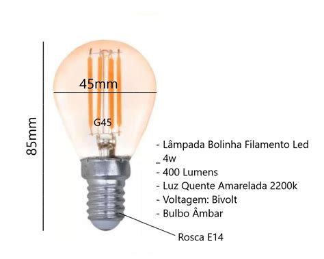 L Mpada Bolinha Filamento Led W G E Luz Quente K Vintage