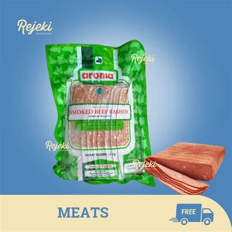 Jual Aroma Smoked Beef Rasher Meat Slice 250gr Rejeki Frozen Mart