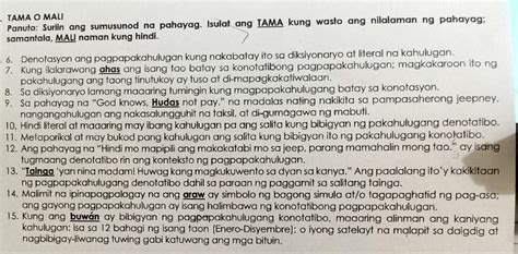 II TAMA O MALI Panuto Suriin Ang Sumusunod Na Pahayag Isulat Ang