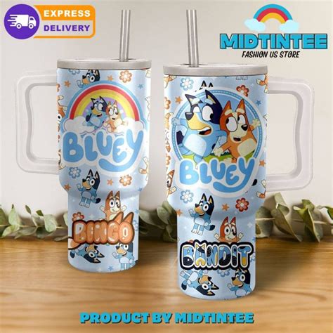 Bluey Bingo And Bandit Cartoon 40 Oz Stanley Tumbler Midtintee