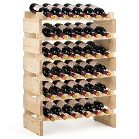 Wine Rack 36 Bottles Modular Stackable Storage Wooden Pine Material