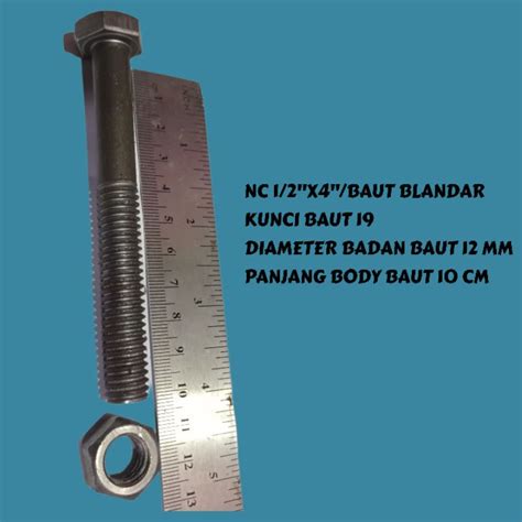 Jual BAUT BLANDAR 4 INCH KUNCI 19 PANJANG 10 CM Baut Mur Balok Kayu NC