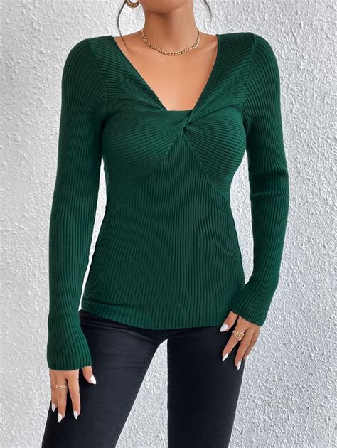 Shein Essnce Twist Front Ribbed Knit Sweater Shein Usa