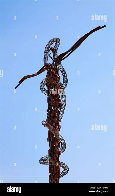 The bronze Brazen Serpent sculpture at Mount Nebo, Jordan Stock Photo ...