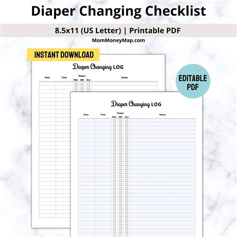 Diaper Changing Printable PDF, Newborn Diaper Changing Tracking, Simple