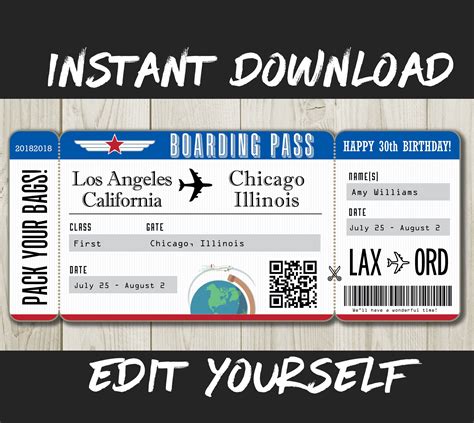 Diy Printable Editable Boarding Pass Surprise Fake Airline Ticket Trip T Print Airplane