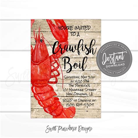 Crawfish Boil Invitation Editable Crawfish Birthday Couples Shower