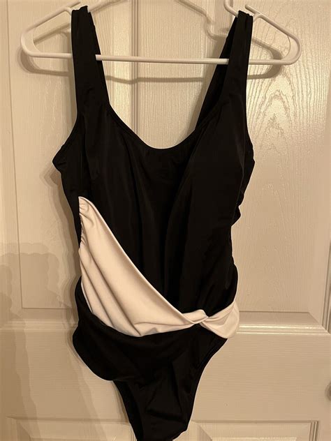 Black White Longitude One Piece Swim Suit Size Gem